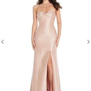 ALFRED SUNG Strapless Blush Pink Satin Gown with Front Slit